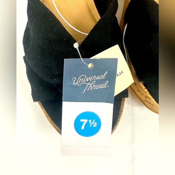 Universal Threads Millie Black Fabric Platform Cork Wedge Wrap Ankle - Picture 7 of 14